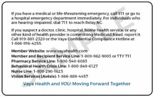 vaya health member id card